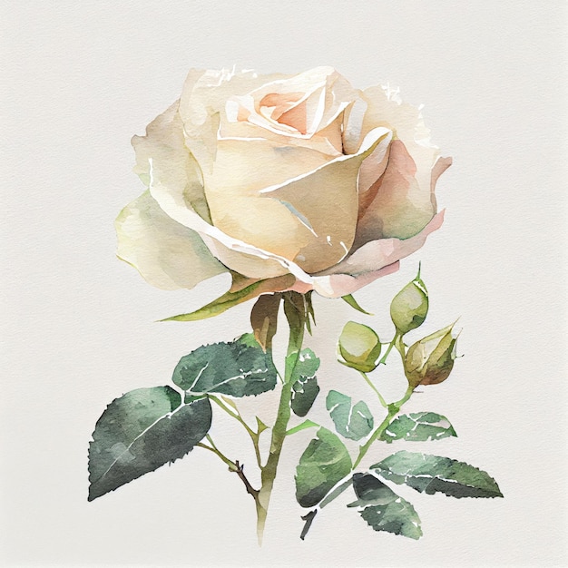 Watercolor hand drawn rose on white background