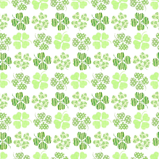 Photo watercolor hand drawn st patricks day seamless pattern with clover shamrock on white background holiday endless backdrop for fabric wrapping paper scrapbooking irish lucky pattern digital paper