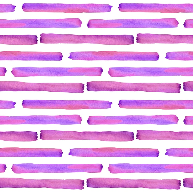 Watercolor hand drawn violet and pink stripes seamless pattern. Purple striped print on white