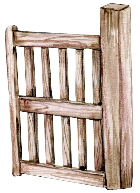 Watercolor hand drawn wooden fence .  Cute hand painted  illustration for greeting cards, prints,