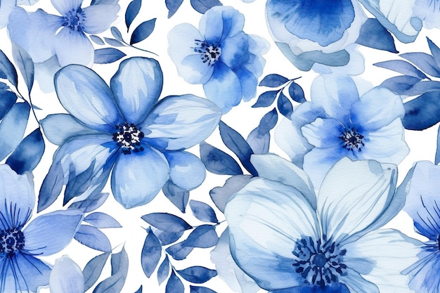 Watercolor hand paint beautiful detailed Blue and white petal rose