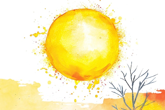 Photo watercolor hand painted yellow sun on white background