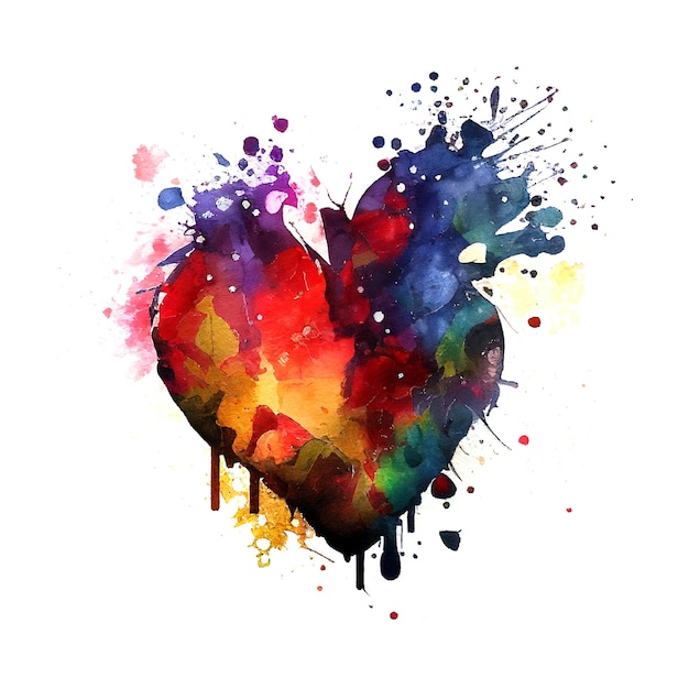 Watercolor Heart Isolated Love Splash Symbol Generative AI Illustration