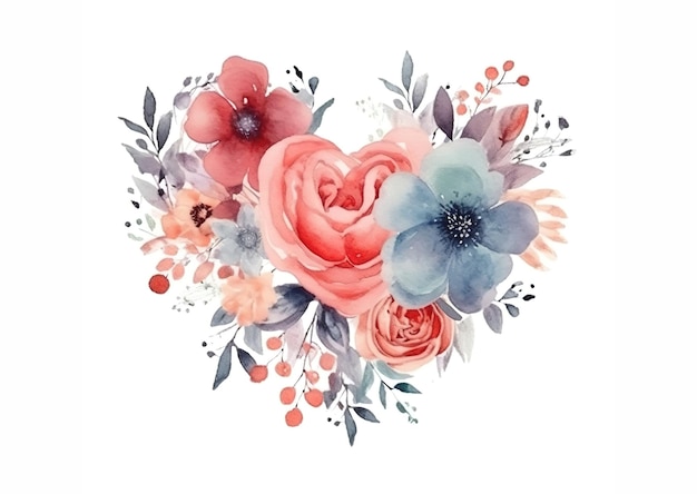 Watercolor heart with flowers Hand painted illustration for your design