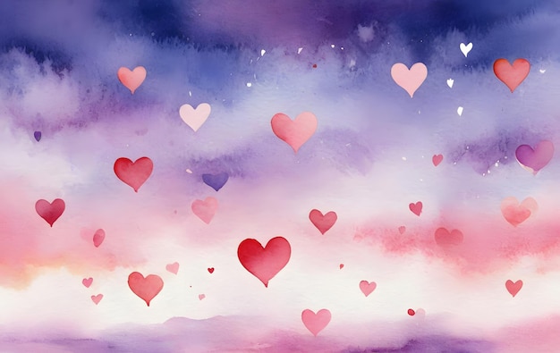 Watercolor hearts on a pastel background