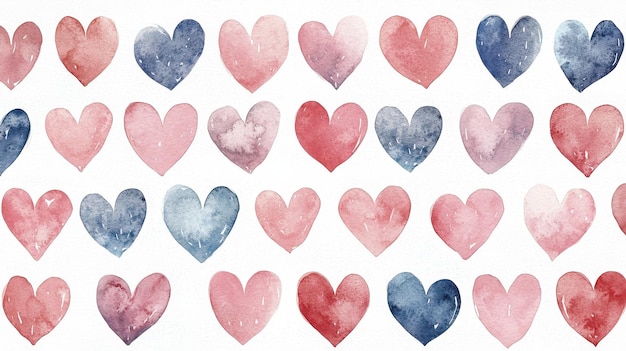 Photo watercolor hearts pattern red blue pink valentine s day love romance