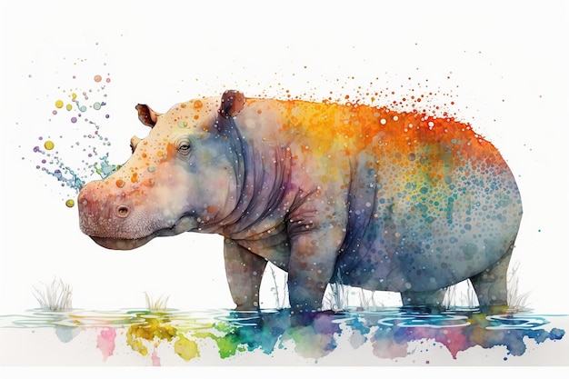 Watercolor hippo illustration white backgroundGenerative AI