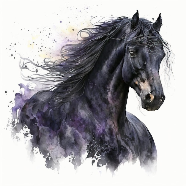 Watercolor Horse Animal Friesian