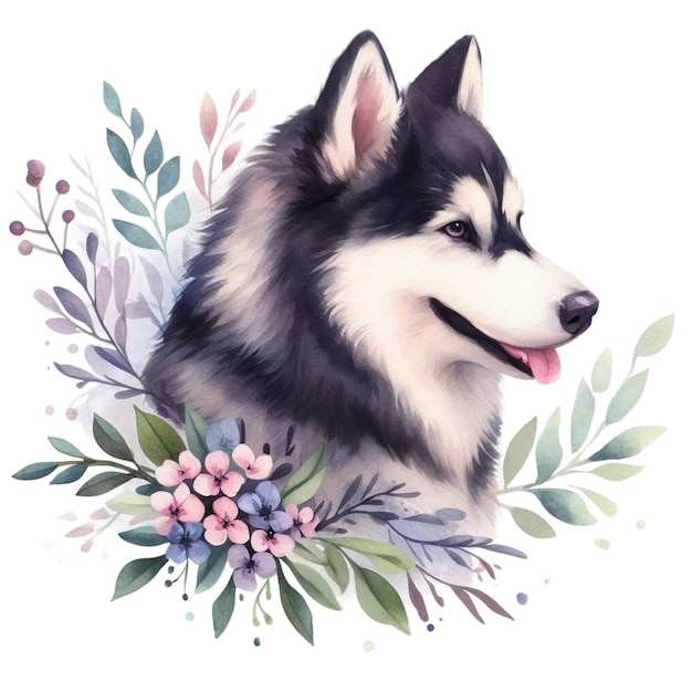 Watercolor Husky Dog Clipart