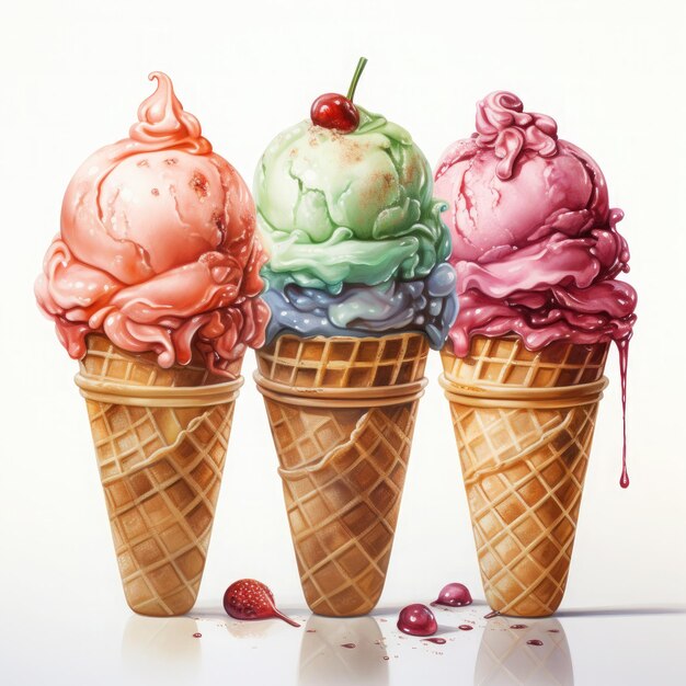 Watercolor Ice Cream Clipart illustration Generative Ai