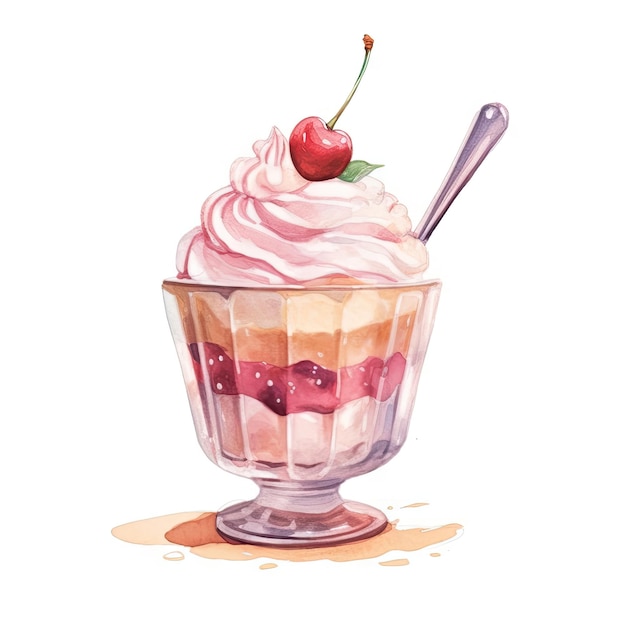 Watercolor of an ice cream sundae