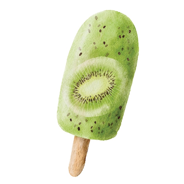 Watercolor ice cream with kiwi hand drawn illustration