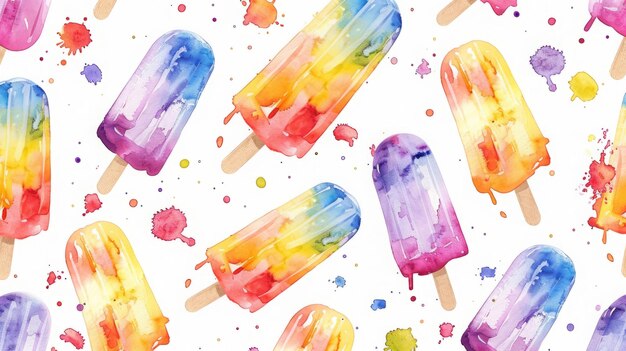 Photo watercolor ice creams pattern background