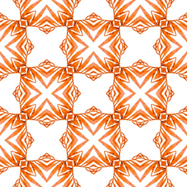 Watercolor ikat repeating tile border. Orange likable boho chic summer design. Ikat repeating swimwear design. Textile ready remarkable print, swimwear fabric, wallpaper, wrapping.