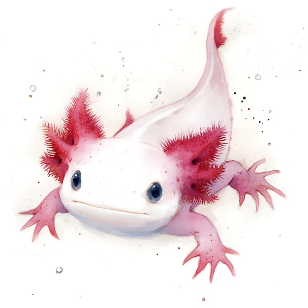 Photo watercolor illustration of an axolotl with red gills