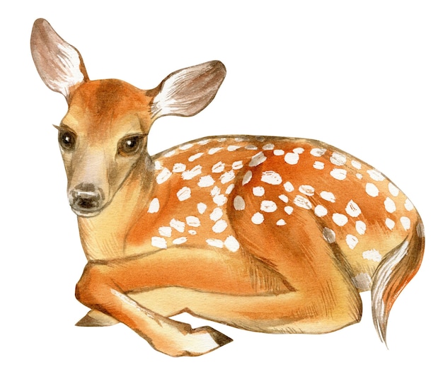 Watercolor illustration of baby deer fawn isolated on white background