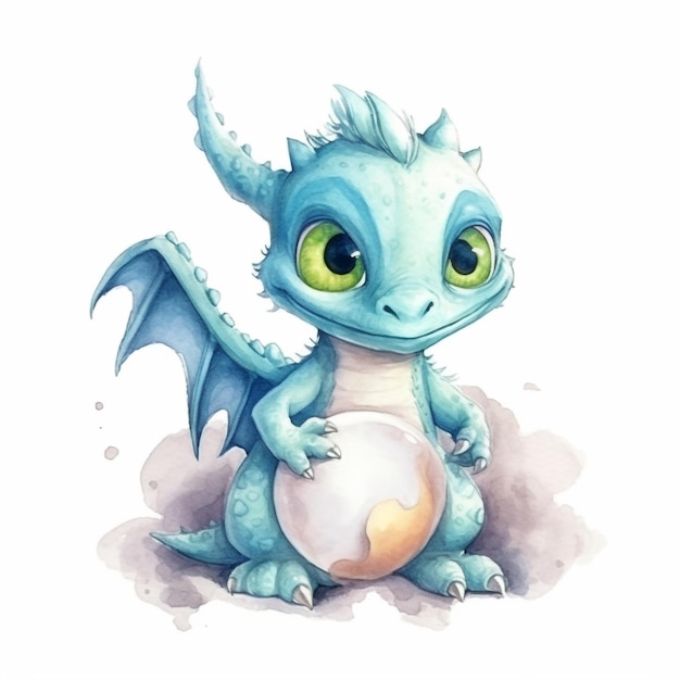 Watercolor illustration of a baby dragon