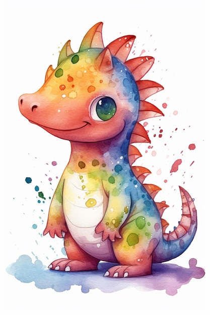 A watercolor illustration of a baby dragon.