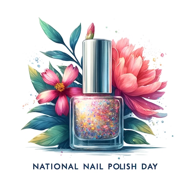 Watercolor illustration of banner for national nail polish day