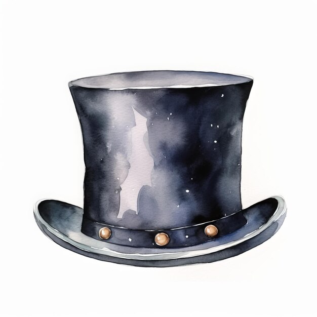 Watercolor illustration of a black top hat isolated on white background