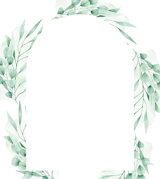 Watercolor illustration card with frame eucalyptus branches Isolated on white background