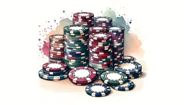 Watercolor illustration of casino chips