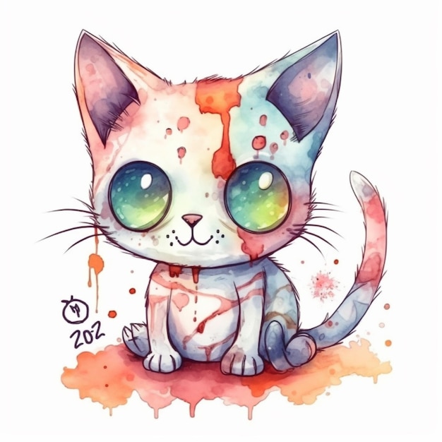 Watercolor illustration of a cat with the year 2015 on it