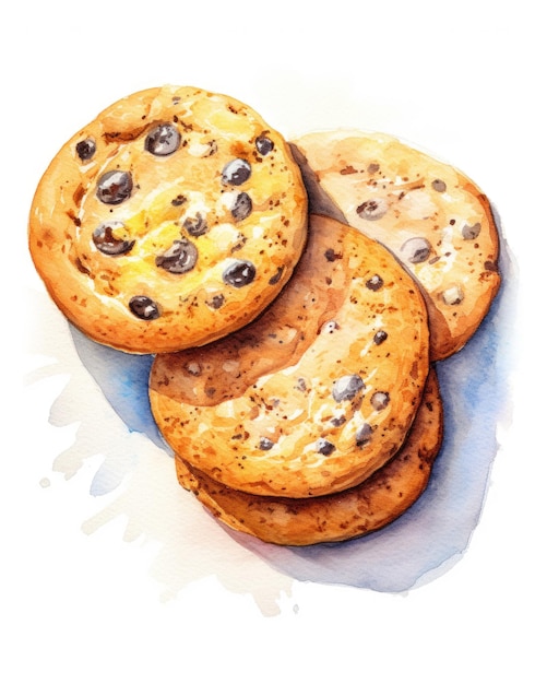 Watercolor Illustration of chocolate chip cookies