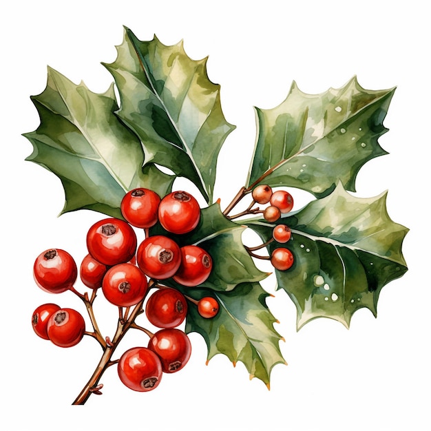 watercolor illustration Christmas holly