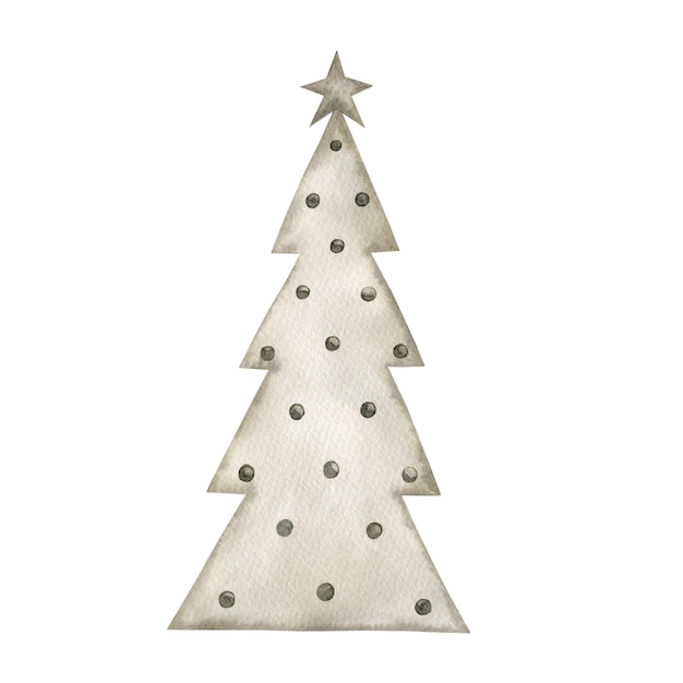 Watercolor illustration of a Christmas tree isolated on a white background.