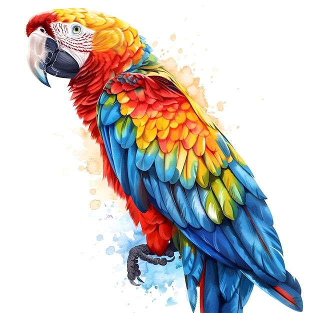 Watercolor Illustration of a Colorful Macaw Parrot