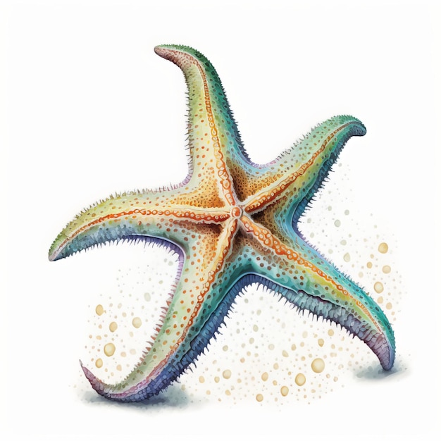 Watercolor illustration of a coral starfish isolated object on a white background