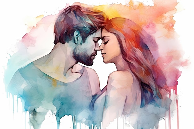 Watercolor illustration Couple in love Man and woman embracing each other affectionately