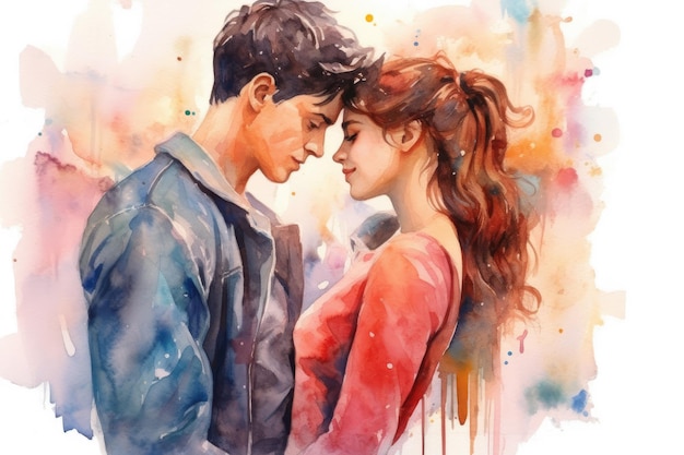 Watercolor illustration Couple in love Man and woman embracing each other affectionately