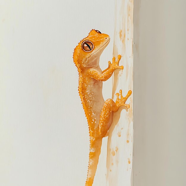 Photo watercolor illustration of a crested gecko climbing a wall