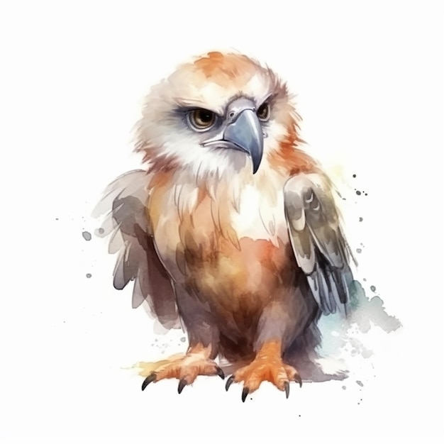 Watercolor illustration of a cute eagle isolated on white background