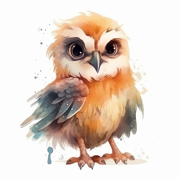 Watercolor illustration of a cute eagle isolated on white background