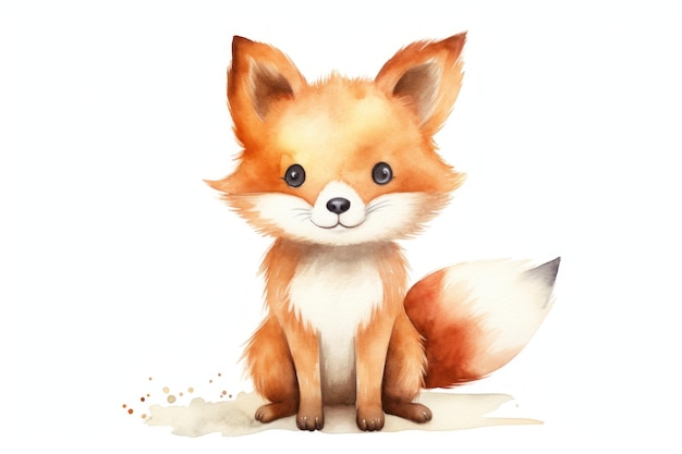 Watercolor Illustration of a Cute Fox Charming forest animal Isolated on a white background Ideal for kids books educational materials decor decorative prints greeting cards scrapbooking