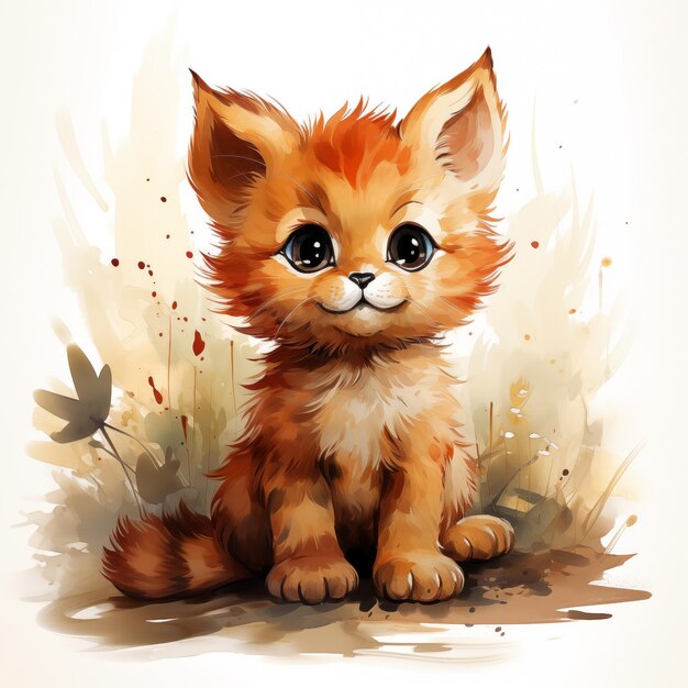 Photo watercolor illustration of a cute kitten