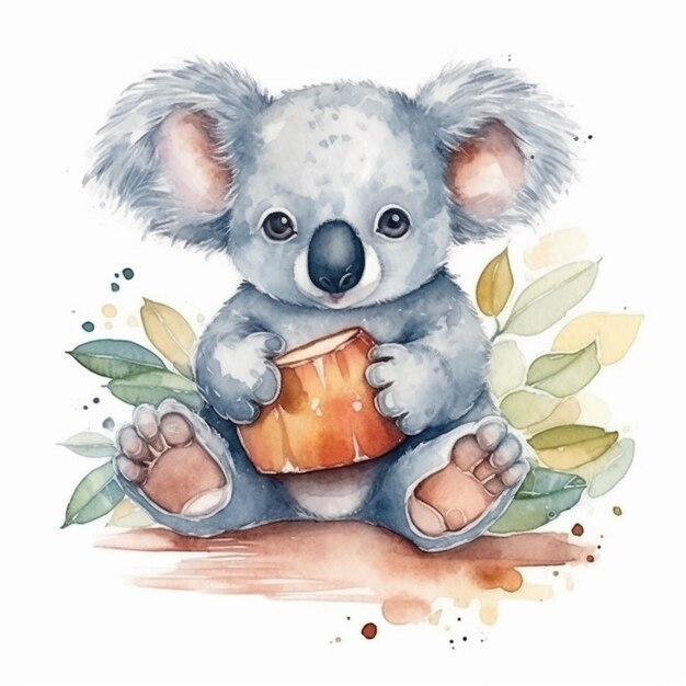 Watercolor illustration of a cute koala bear isolated on white background