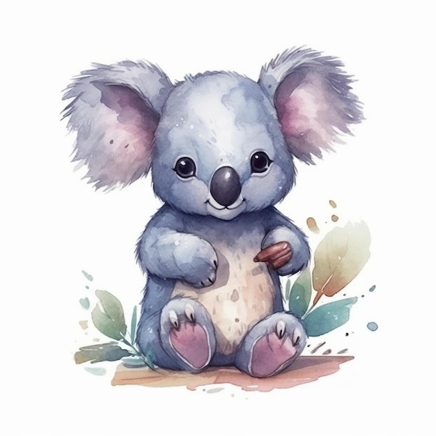 Watercolor illustration of a cute koala bear isolated on white background