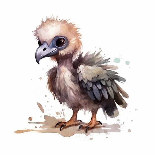 Watercolor illustration of a cute vulture isolated on white background