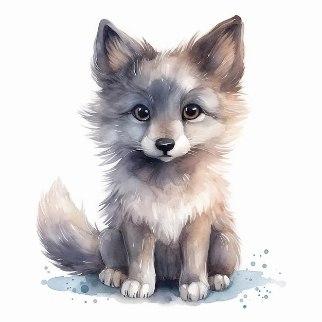 Watercolor illustration of a cute wolf isolated on white background