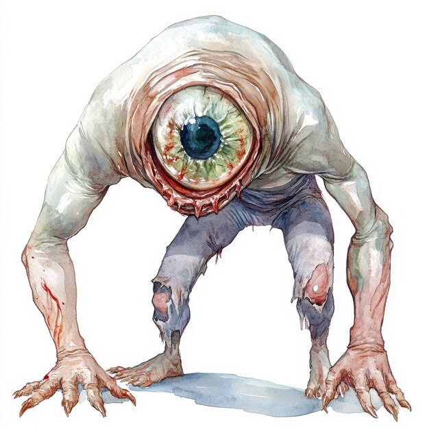 Photo watercolor illustration of a cyclops with a single eye full body on a white background repr