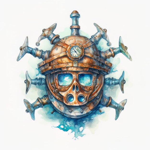 Photo a watercolor illustration of a diver's helmet