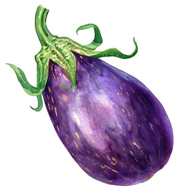 A watercolor illustration of an eggplant