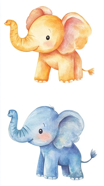 Photo a watercolor illustration featuring cute elephant clipart