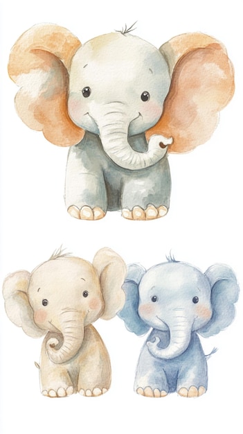 Photo a watercolor illustration featuring cute elephant clipart