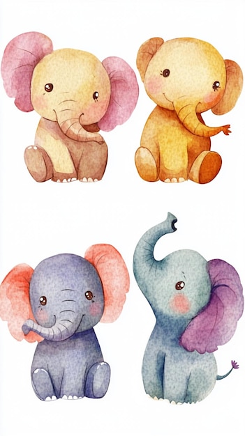 Photo a watercolor illustration featuring cute elephant clipart