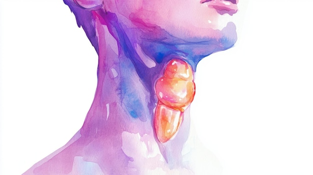 Photo watercolor illustration female thyroid gland swollen medical art